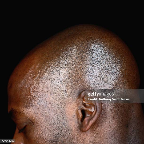 man, high section, side view, close-up of ear - ear stock pictures, royalty-free photos & images