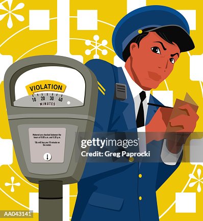 Male meter reader writing ticket Male meter reader writing ticket