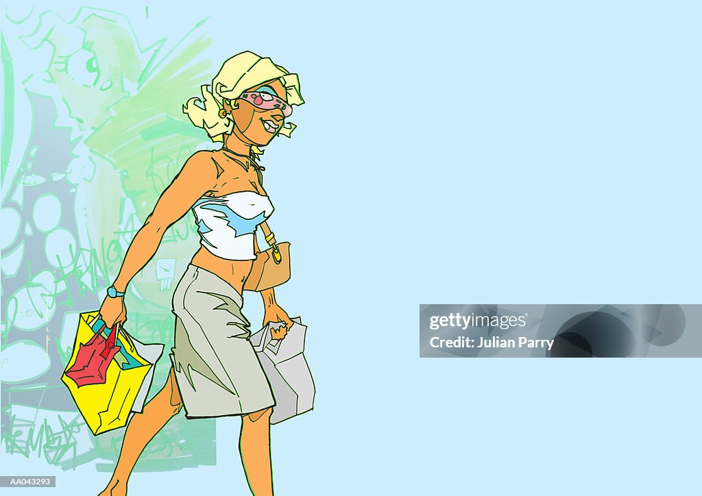 Woman carrying shopping bags (Digital)