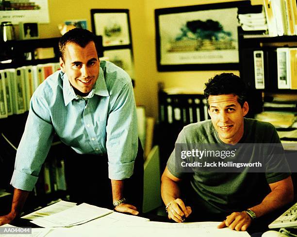 two men in office, portrait (cross-processed) - cross processed stock pictures, royalty-free photos & images