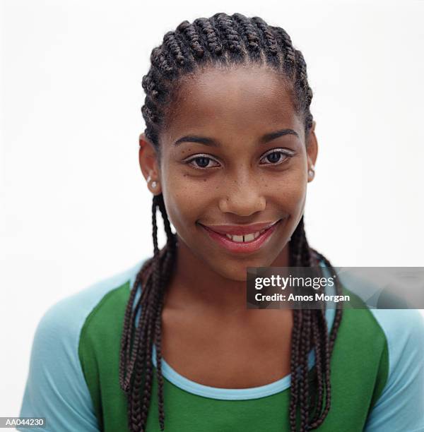 teenage girl (12-14), portrait - african cornrow braids stock pictures, royalty-free photos & images
