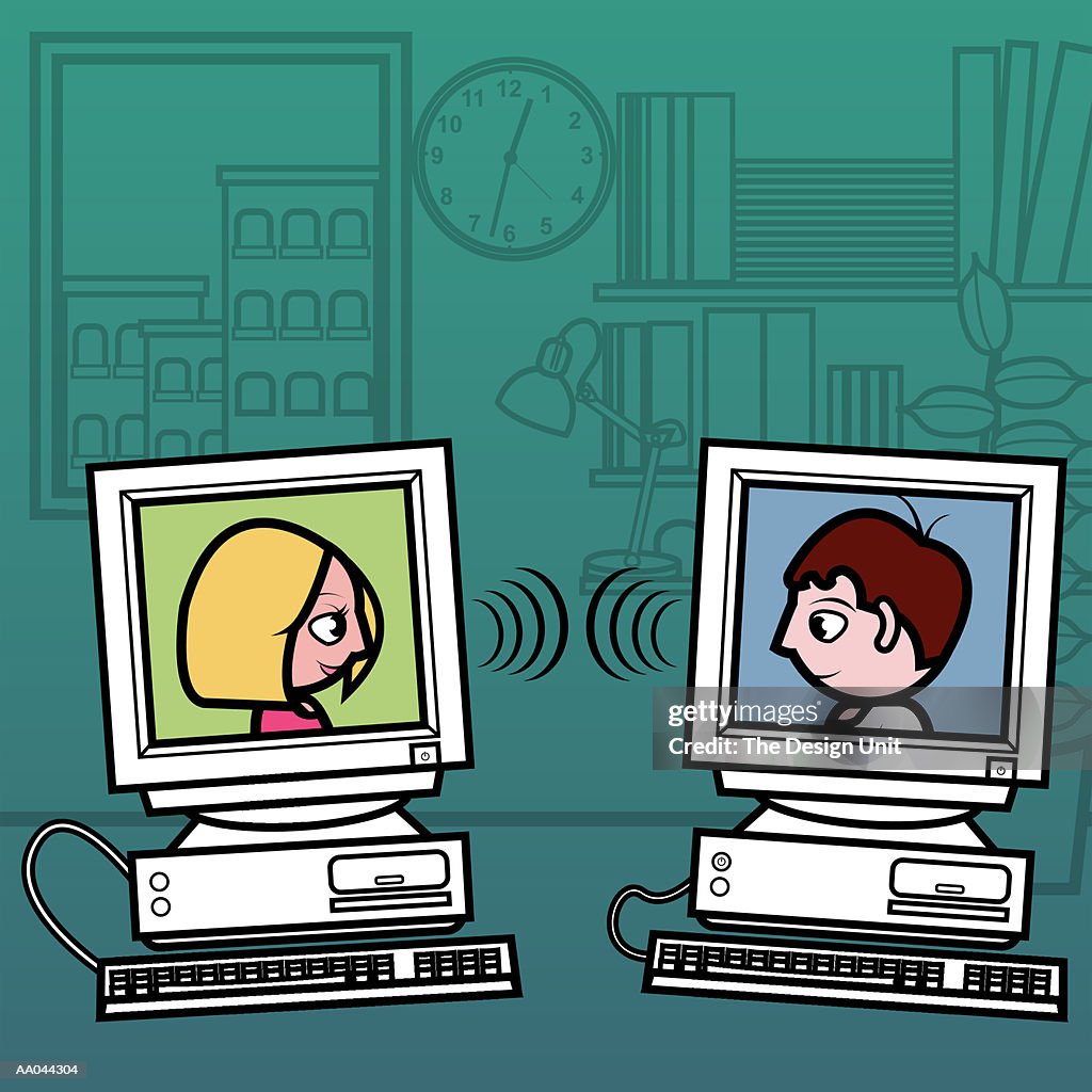 Man and woman communicating on internet