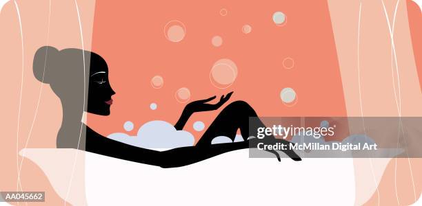 woman taking bath - bathroom wall stock illustrations