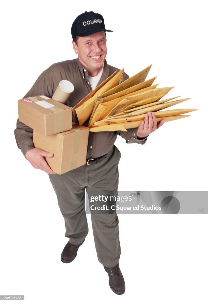 Courier with Parcels and Envelopes