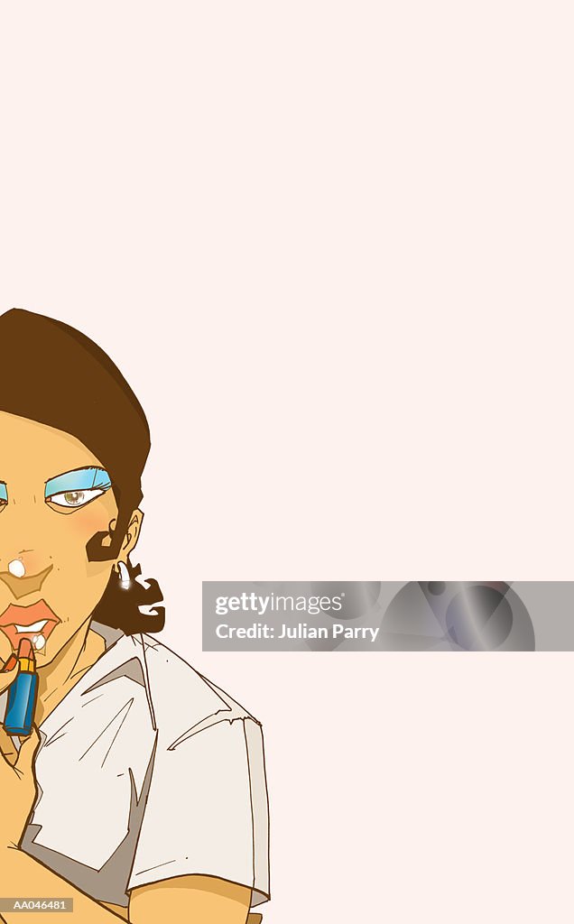 Young Woman Applying Lipstick