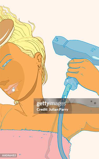 woman blowdrying hair - julian stock illustrations