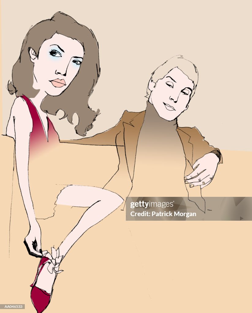 Man looking at woman's legs