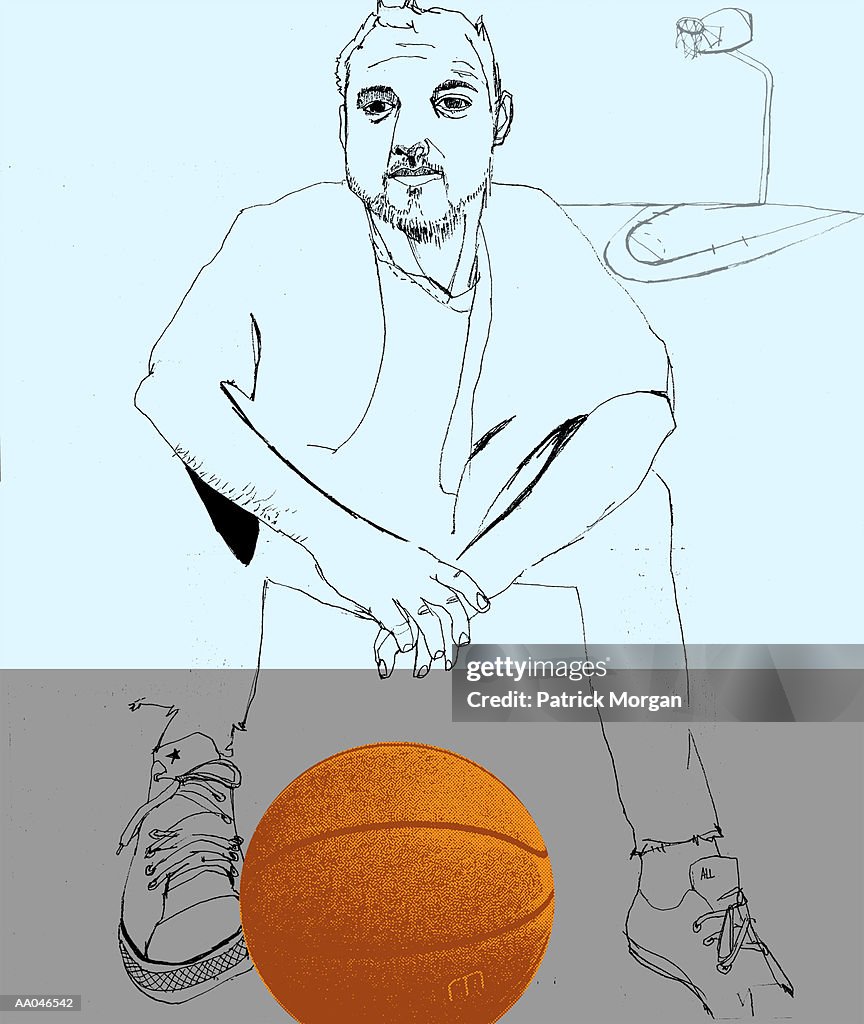 Man resting on basketball court