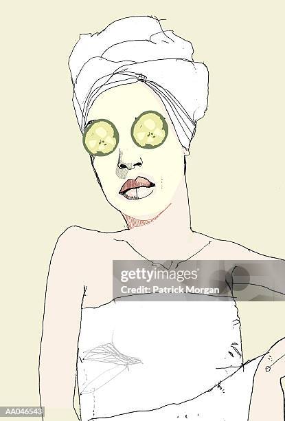 woman with facial mask getting beauty treatment - 30 34 years stock illustrations