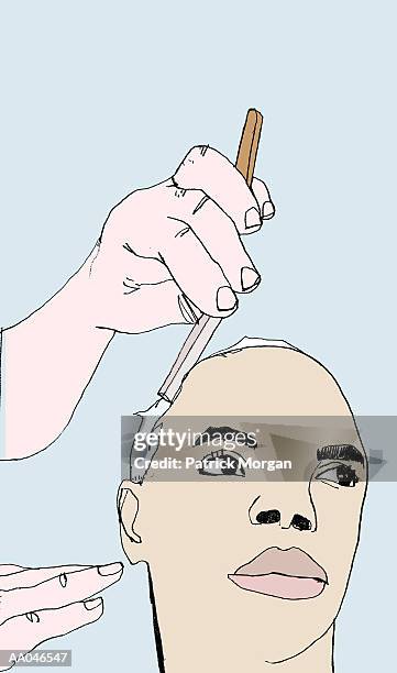man getting head shaved - shaving head stock illustrations