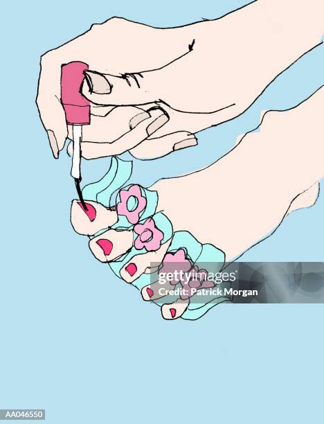 woman painting toenails, low section, close-up - woman painting toenails stock illustrations