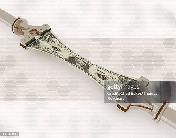 ilustraciones, imágenes clip art, dibujos animados e iconos de stock de robotic arms stretching us dollar bill (digital enhancement) - crecimiento estirón