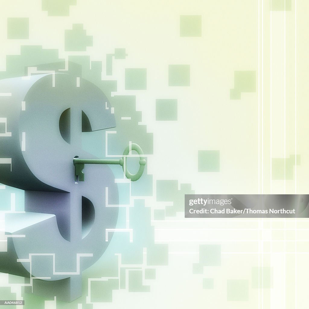 US dollar sign with keyhole and key (Digital)