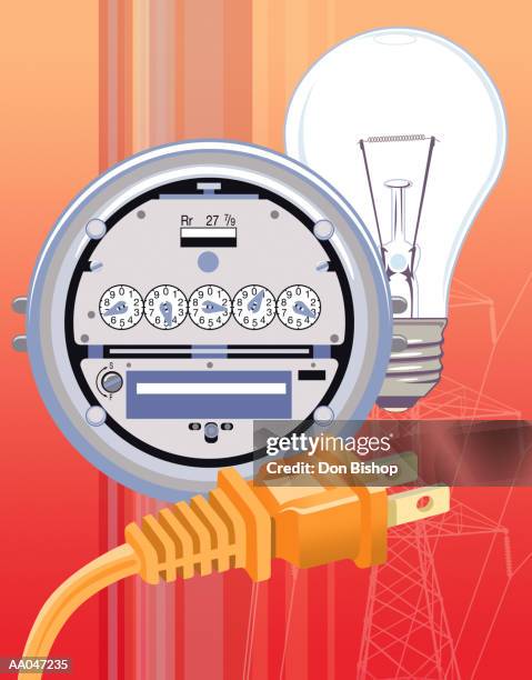 electricity guage, plug, light bulb and pylon - guage stock illustrations