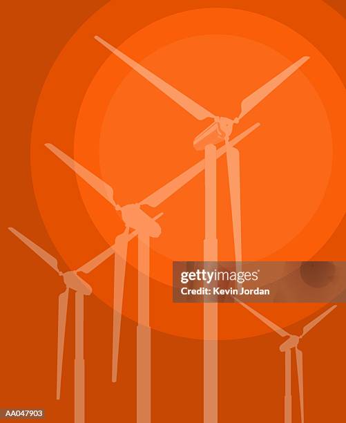 wind turbines (digitally generated) - wind farm sunset stock illustrations