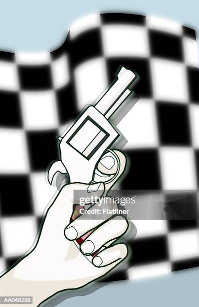 person holding gun at starting line - starting gun stock illustrations