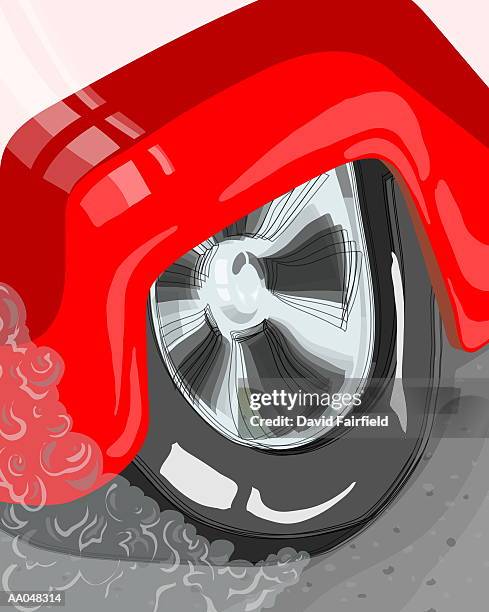 tire with smoke, close-up - wheel hub stock illustrations