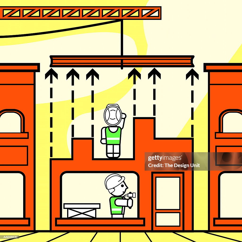 Male workers at construction site (Digitally Generated)