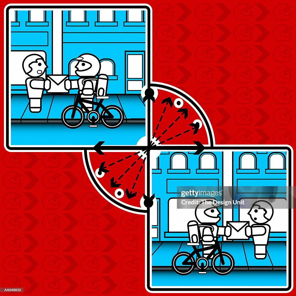 Male bicycle messenger making delivery (Digitally Generated)