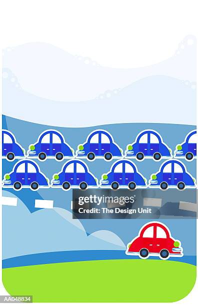 cars on road (digitally generated) - bottleneck concept stock illustrations