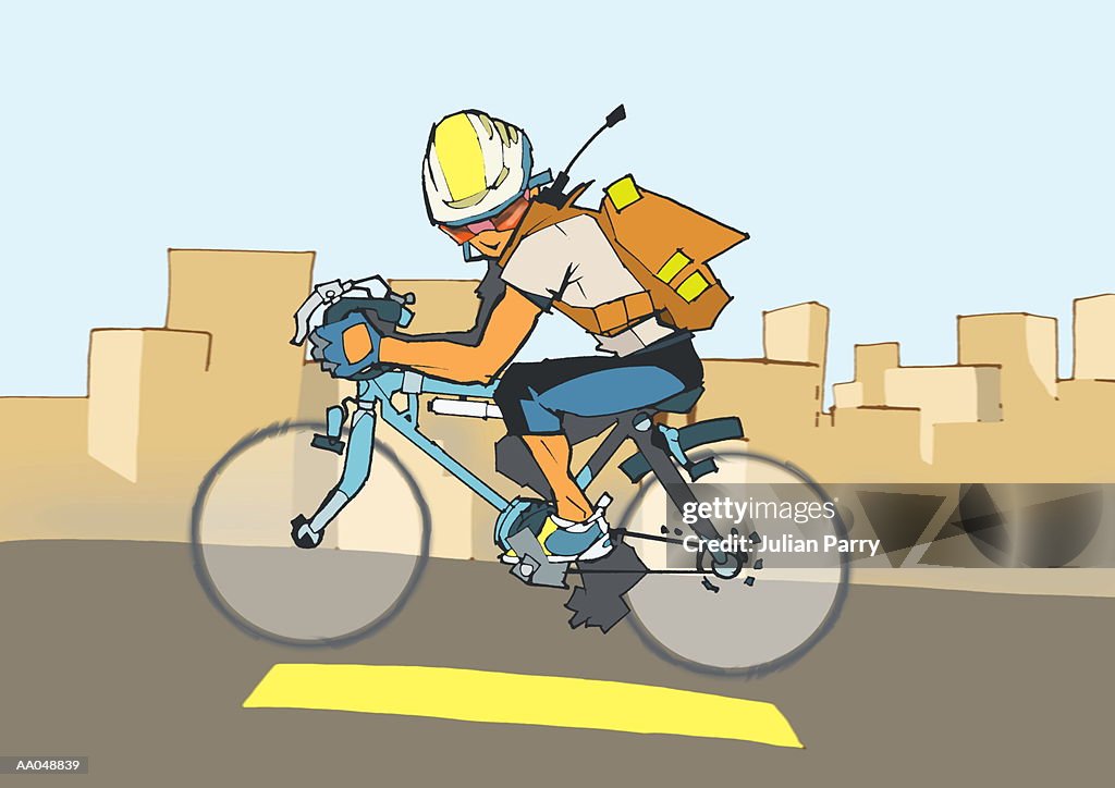 Messenger riding bicycle