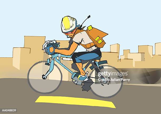 messenger riding bicycle - julian stock illustrations