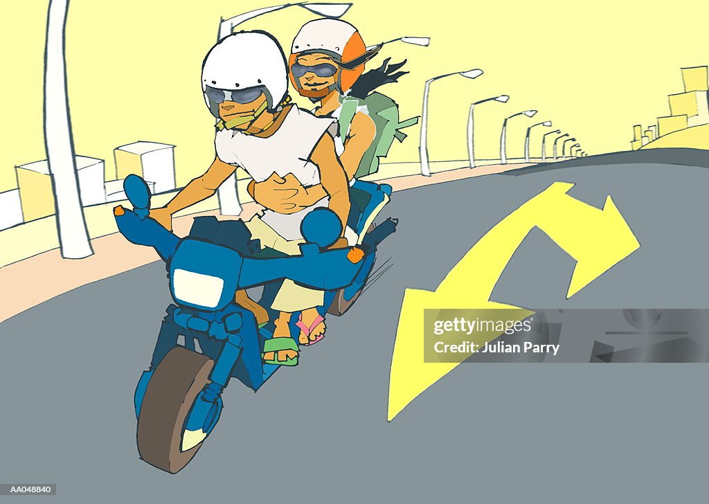Couple on motor scooter
