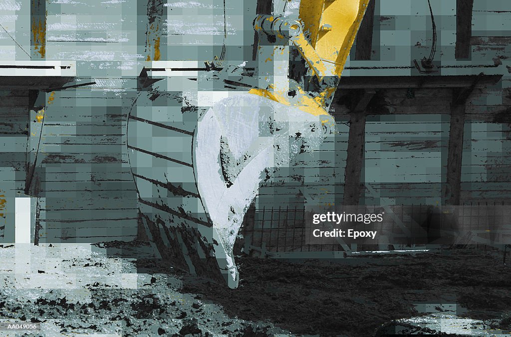 Mechanical digger at construction site (Digital Composite