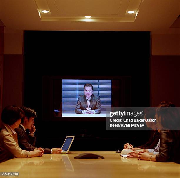 group of business people in video conference meeting - worldwide day of play and the carmelo anthony foundation san juan puerto rico stockfoto's en -beelden