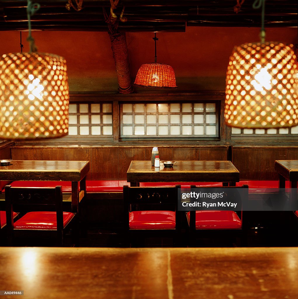 Empty tables and chairs in Japanese restaurant