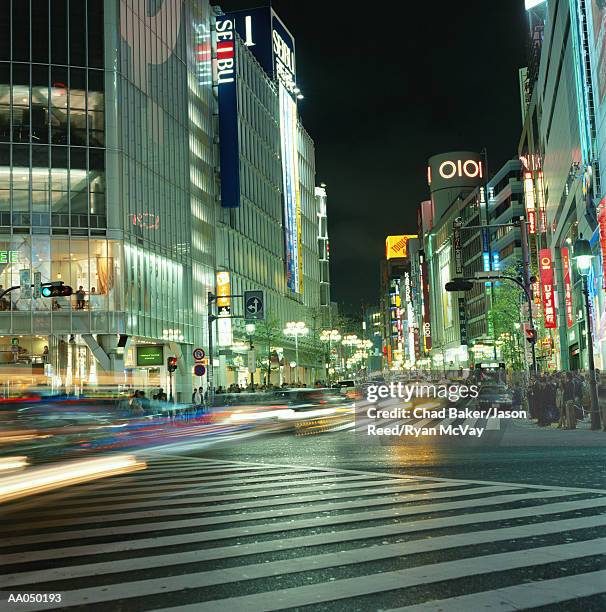 japan, tokyo, shibuya district, night (long exposure) - supreme fiction stock pictures, royalty-free photos & images