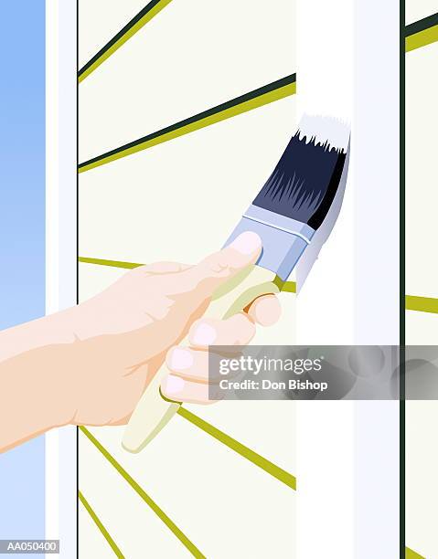 man painting exterior of house, focus on hands - man painting house exterior stock illustrations