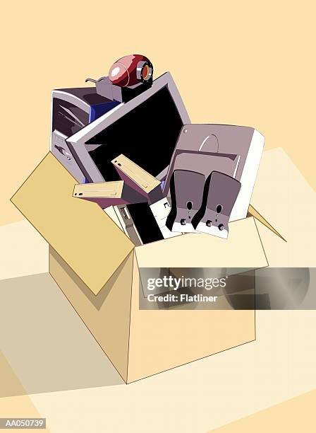 box packed with office equiptment - box office stock illustrations stock illustrations