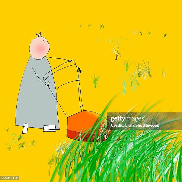 man mowing lawn, side view - man mowing stock illustrations