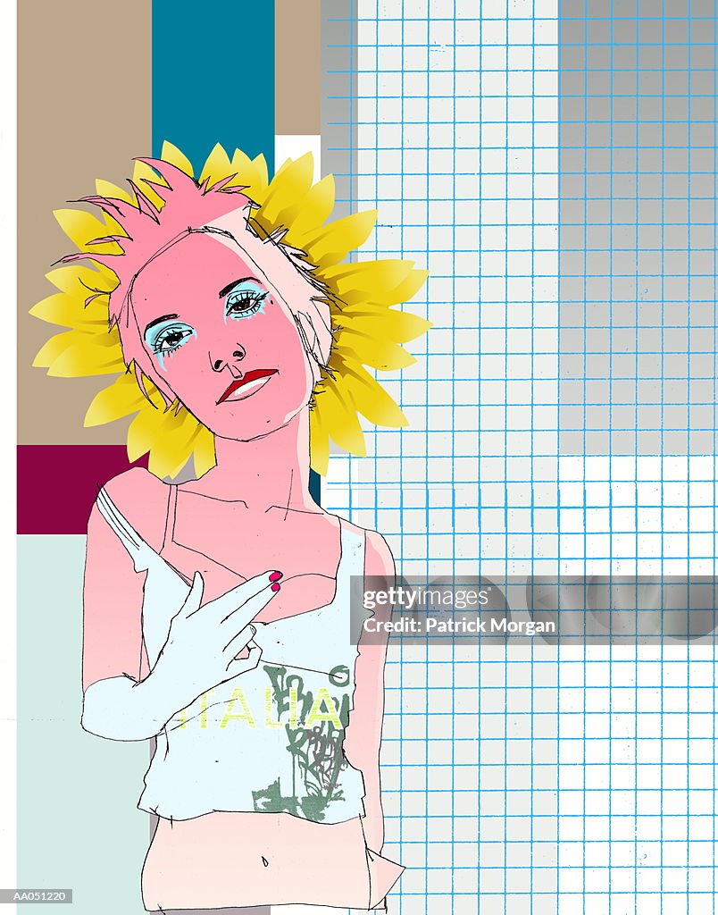 Young woman with flower on head, portrait