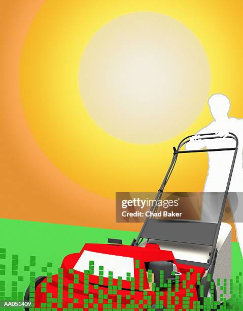 man mowing lawn - man mowing stock illustrations