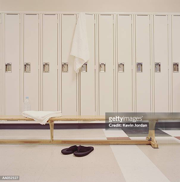 empty locker room - sports bench stock pictures, royalty-free photos & images
