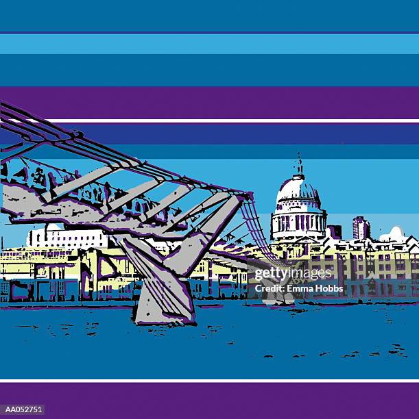 thames river as seen from london, england - london millennium footbridge stock illustrations