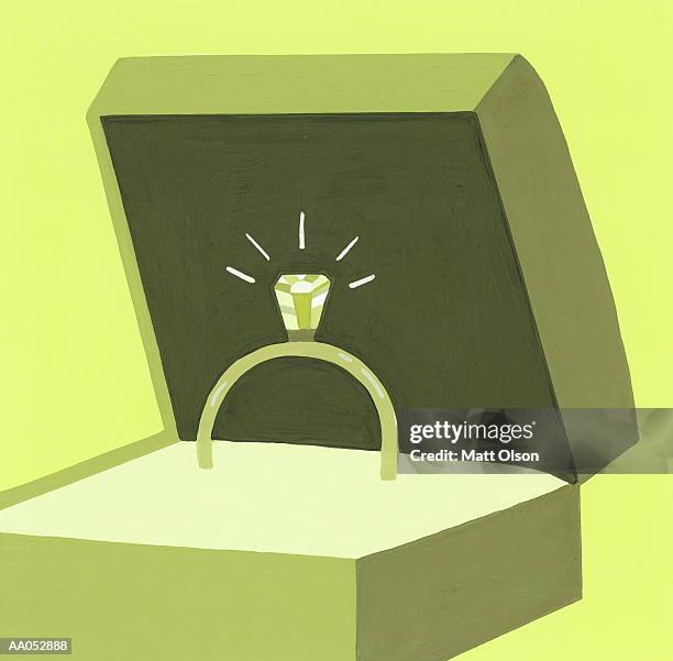 shining engagement ring in box, close-up - engagement ring stock-grafiken, -clipart, -cartoons und -symbole