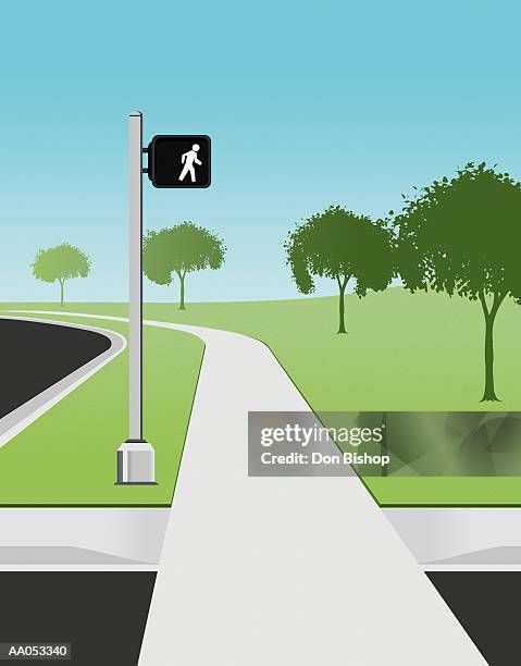 walk signal at pedestrian crossing - signal stock-grafiken, -clipart, -cartoons und -symbole