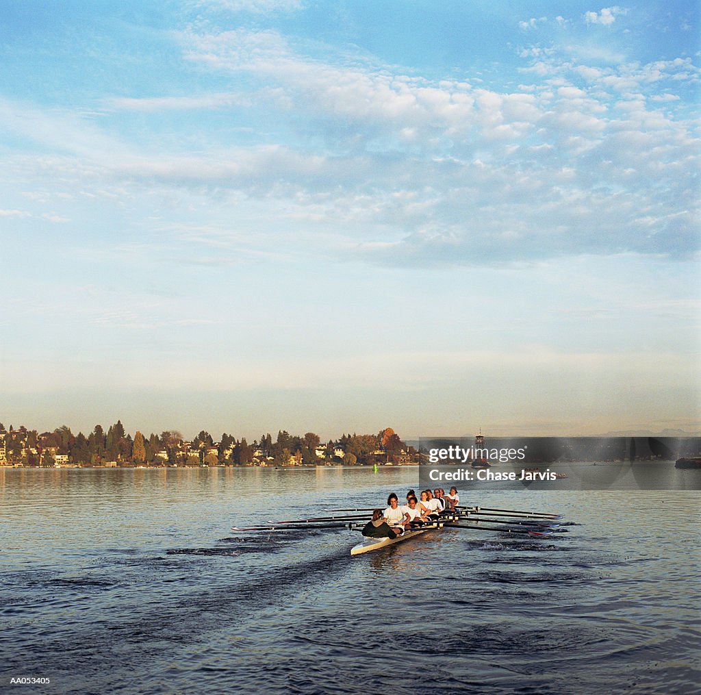 Two boats of womens crew teams, Washington, USA