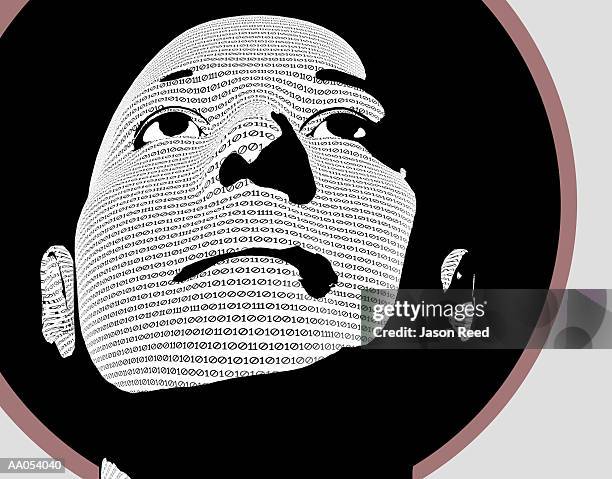 binary numbers over mans face, close-up - young software engineer stock illustrations