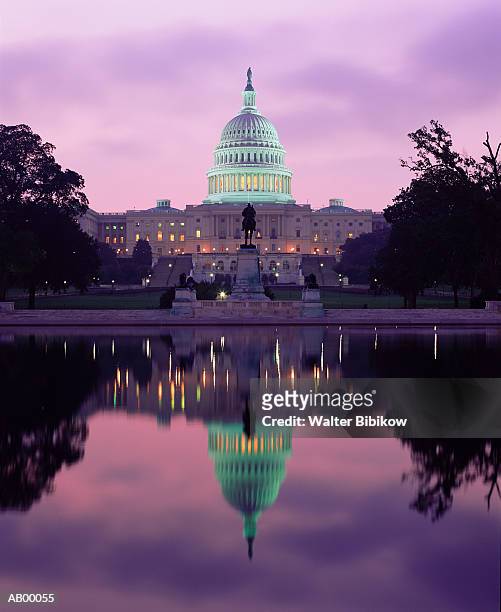 usa, washington, d.c., capitol building, with reflection in pool, dusk - reflection pool stock pictures, royalty-free photos & images