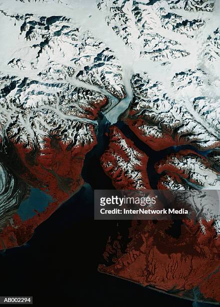 satellite view of hubbard glacier - satellite view stock-fotos und bilder