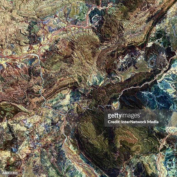 satellite view of goat paddock, australia - satellite view stock-fotos und bilder