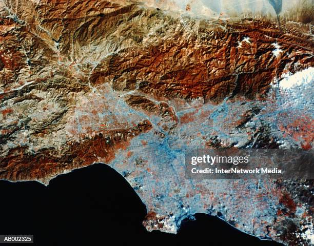 satellite view of los angeles - satellite view stock-fotos und bilder