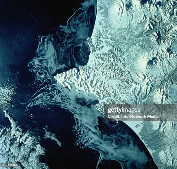 kamchatka peninsula from space - russian far east stock pictures, royalty-free photos & images