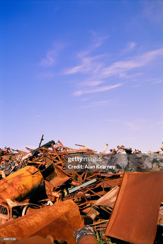 Pile of scrap metal in landfill