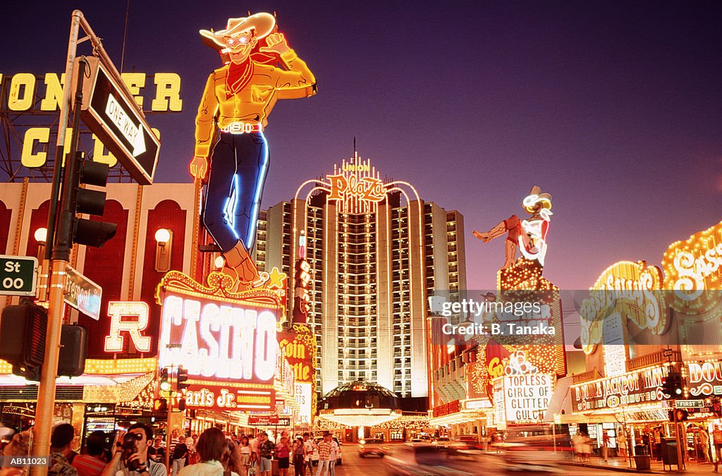 USA, Nevada, downtown Las Vegas, neon signs on Fremont Street