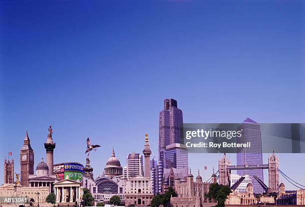 england, london, city skyline (montage) - travel montage stock pictures, royalty-free photos & images